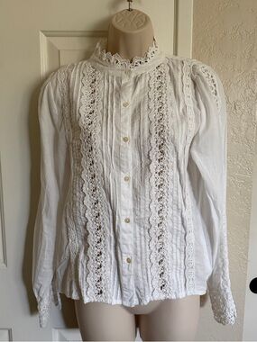 NWOT$118 Anthropologie Jennifer Grace White Crochet Embroidered Blouse Top XS